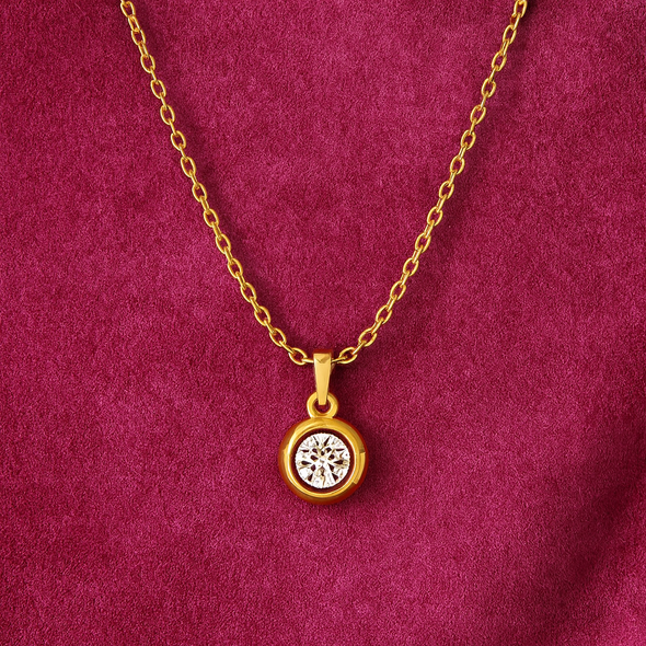 Round Bezel Solitaire Necklace 925 Sterling Silver Yellow Plated
