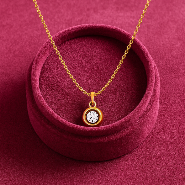 Round Bezel Solitaire Necklace 925 Sterling Silver Yellow Plated