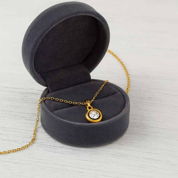 Round Bezel Solitaire Necklace 925 Sterling Silver Yellow Plated