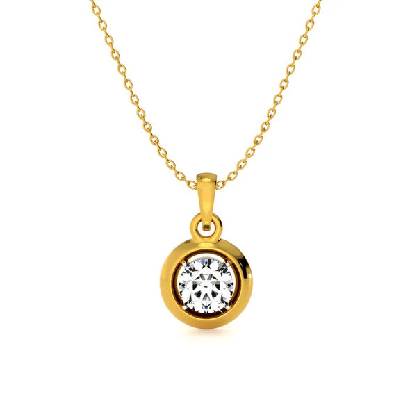 Round Bezel Solitaire Necklace 925 Sterling Silver Yellow Plated