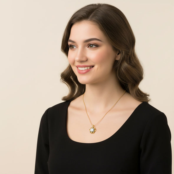 Floral Solitaire Necklace 925 Sterling Silver Yellow Plated