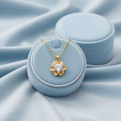 Floral Solitaire Necklace 925 Sterling Silver Yellow Plated