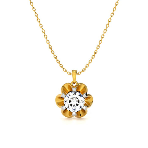 Floral Solitaire Necklace 925 Sterling Silver Yellow Plated