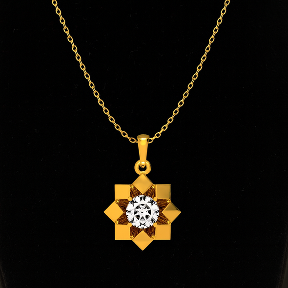 Starburst Solitaire Necklace 925 Sterling Silver Yellow Plated