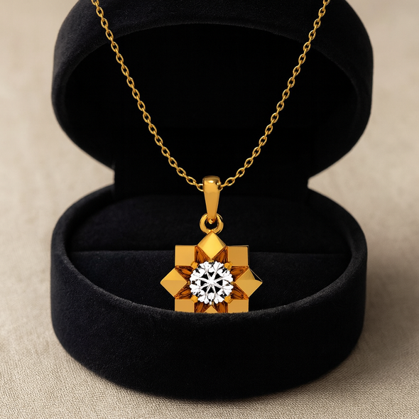 Starburst Solitaire Necklace 925 Sterling Silver Yellow Plated