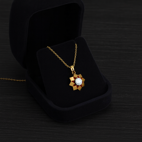 Starburst Solitaire Necklace 925 Sterling Silver Yellow Plated