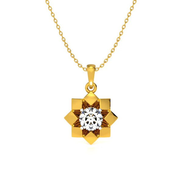 Starburst Solitaire Necklace 925 Sterling Silver Yellow Plated
