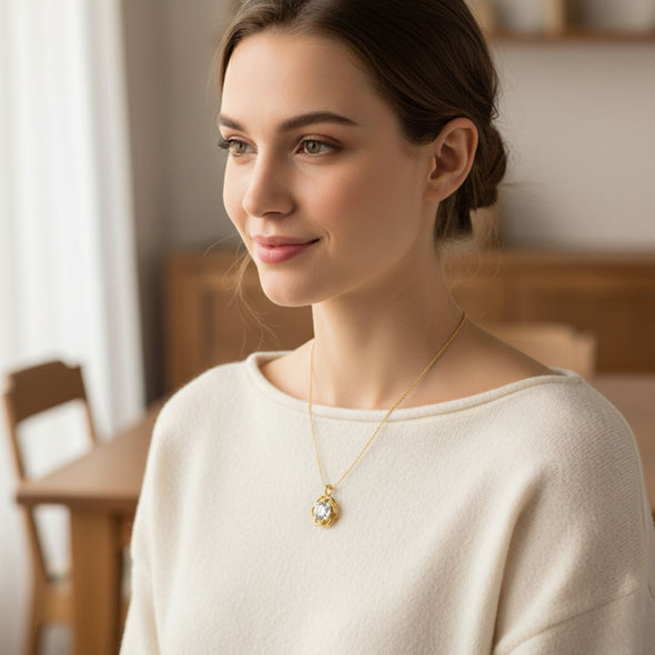 Twisted Floral Solitaire Necklace 925 Sterling Silver Yellow Plated