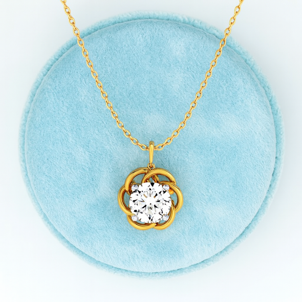 Twisted Floral Solitaire Necklace 925 Sterling Silver Yellow Plated