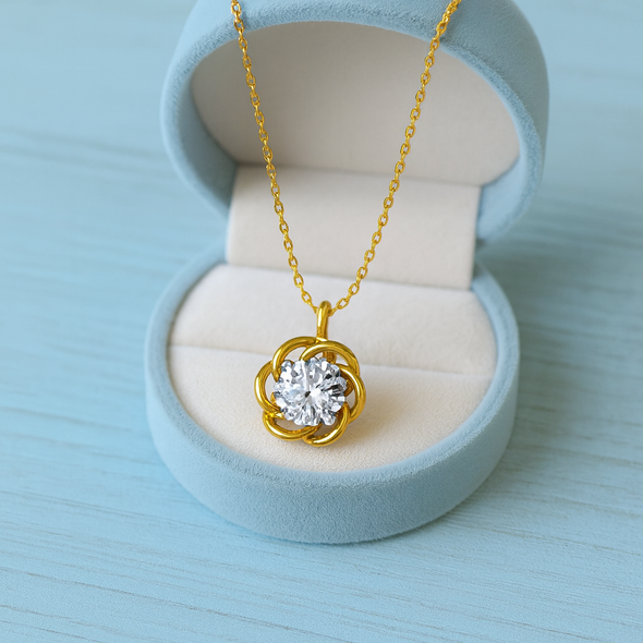 Twisted Floral Solitaire Necklace 925 Sterling Silver Yellow Plated