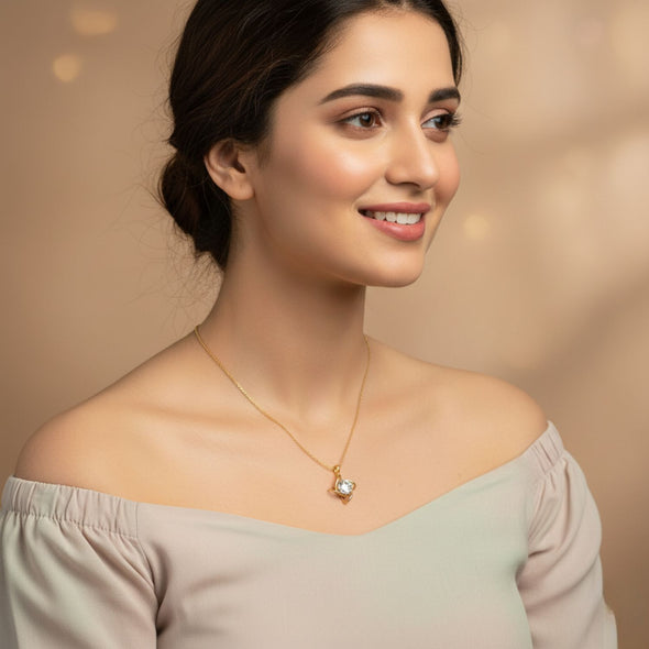 Infinity Petal Solitaire Necklace 925 Sterling Silver Yellow Plated