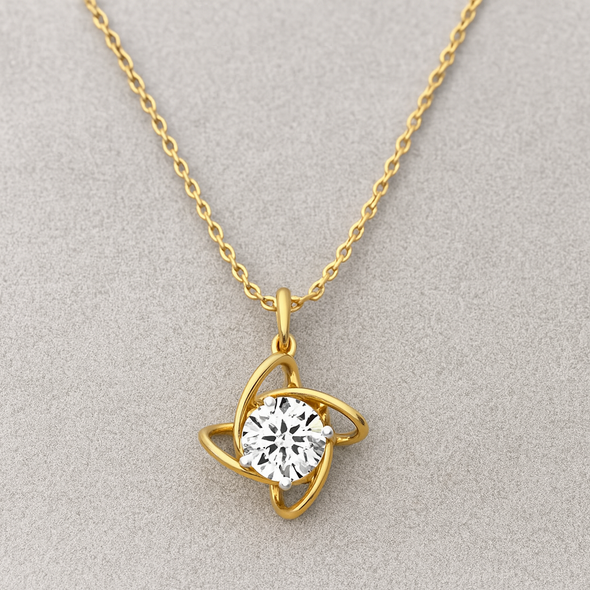 Infinity Petal Solitaire Necklace 925 Sterling Silver Yellow Plated
