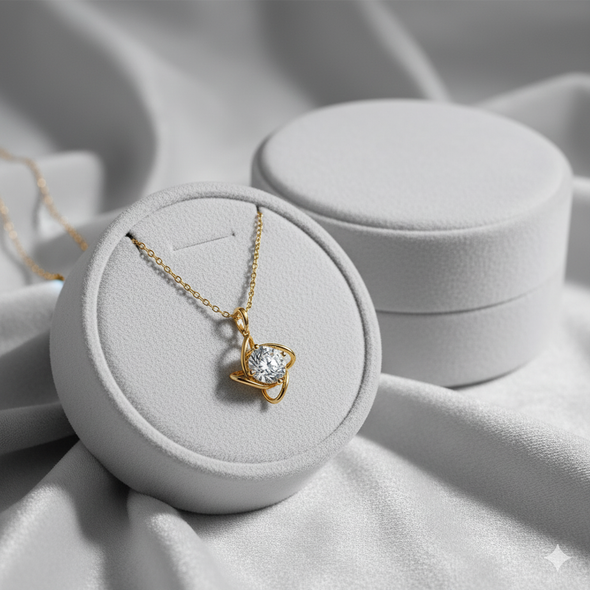 Infinity Petal Solitaire Necklace 925 Sterling Silver Yellow Plated