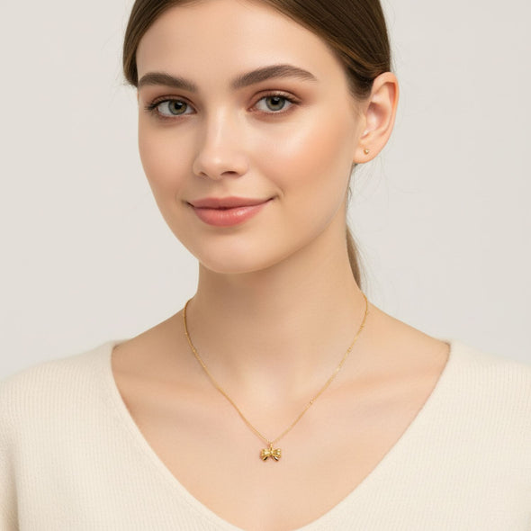 Bow Pendant Necklace 925 Sterling Silver Yellow Plated