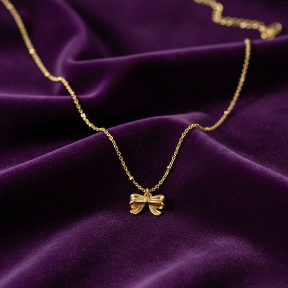 Bow Pendant Necklace 925 Sterling Silver Yellow Plated