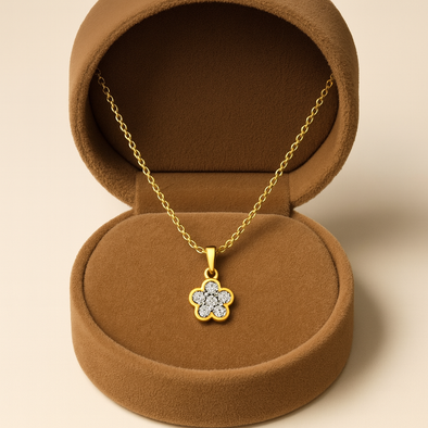 Petite Floral Cluster Necklace 925 Sterling Silver Yellow Plated