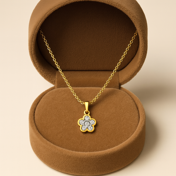 Petite Floral Cluster Necklace 925 Sterling Silver Yellow Plated