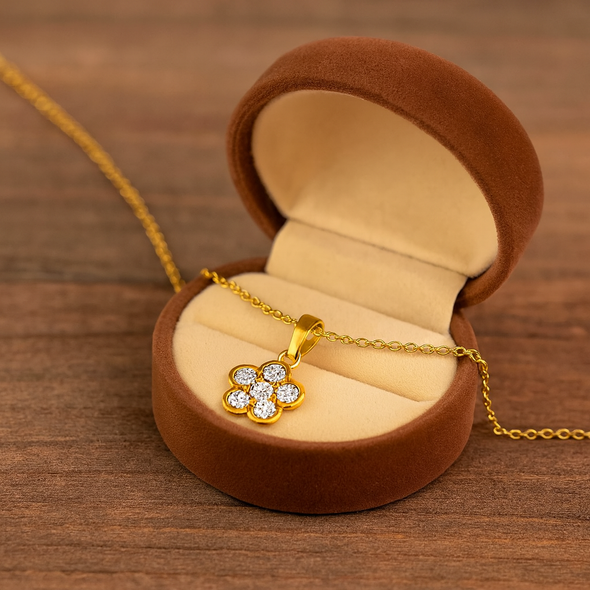 Petite Floral Cluster Necklace 925 Sterling Silver Yellow Plated