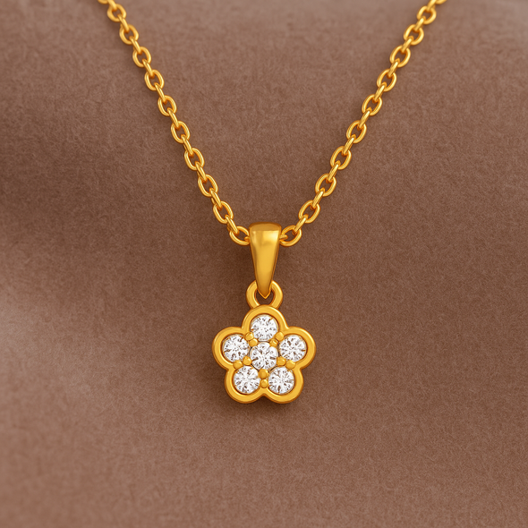 Petite Floral Cluster Necklace 925 Sterling Silver Yellow Plated