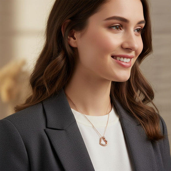 Open Heart Necklace 925 Sterling Silver Rose Plated