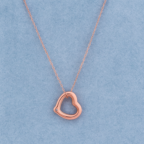 Open Heart Necklace 925 Sterling Silver Rose Plated