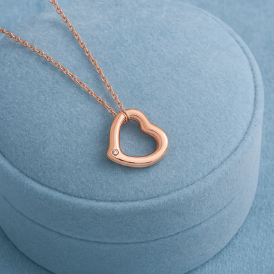 Open Heart Necklace 925 Sterling Silver Rose Plated