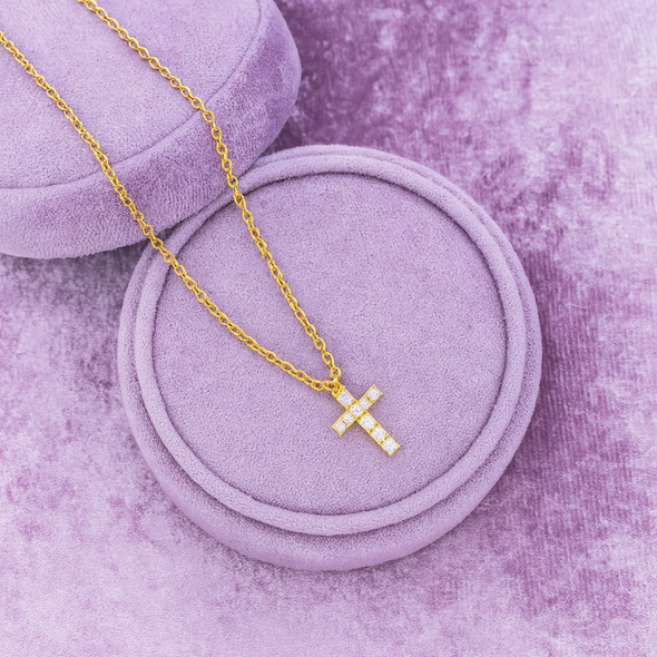 Classic Cross Necklace 925 Sterling Silver Yellow Plated