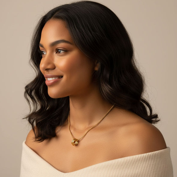 Triple Interlocking Ring Necklace 925 Sterling Silver Yellow Plated