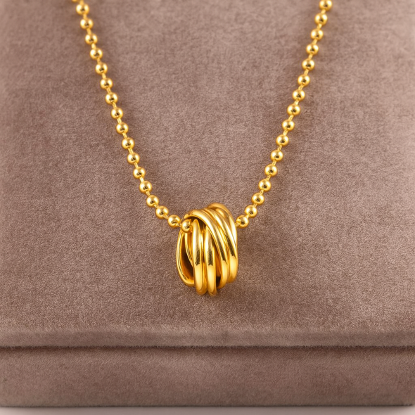 Triple Interlocking Ring Necklace 925 Sterling Silver Yellow Plated