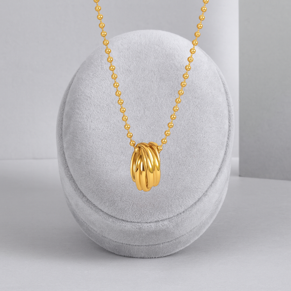 Triple Interlocking Ring Necklace 925 Sterling Silver Yellow Plated