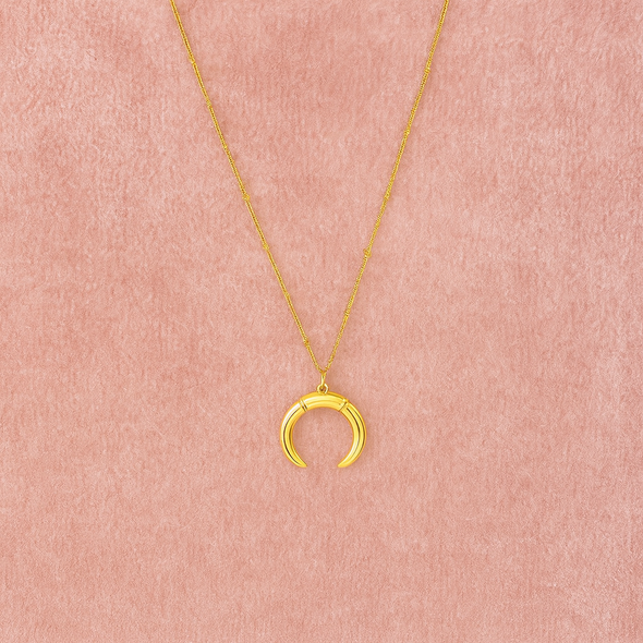 Crescent Moon Horn Necklace 925 Sterling Silver Yellow Plated