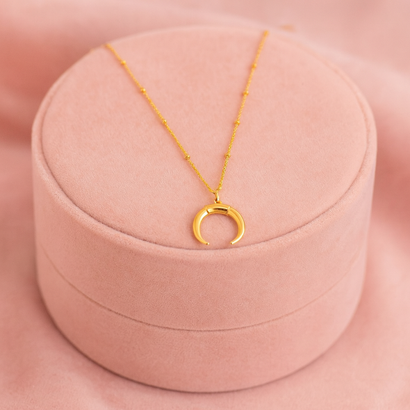 Crescent Moon Horn Necklace 925 Sterling Silver Yellow Plated
