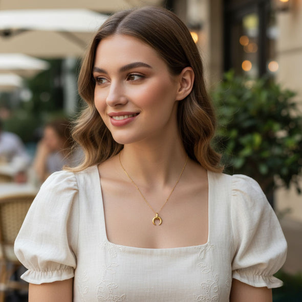 Mini Crescent Horn Necklace 925 Sterling Silver Yellow Plated