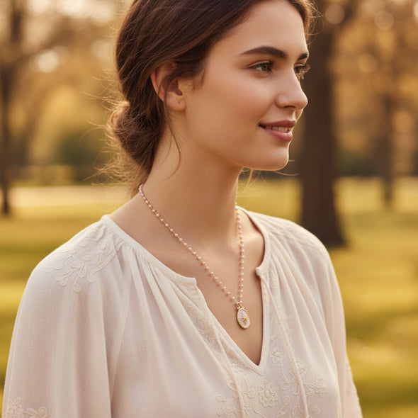 Pink Mother of Pearl Star Necklace 925 Sterling Silver Yellow Plated