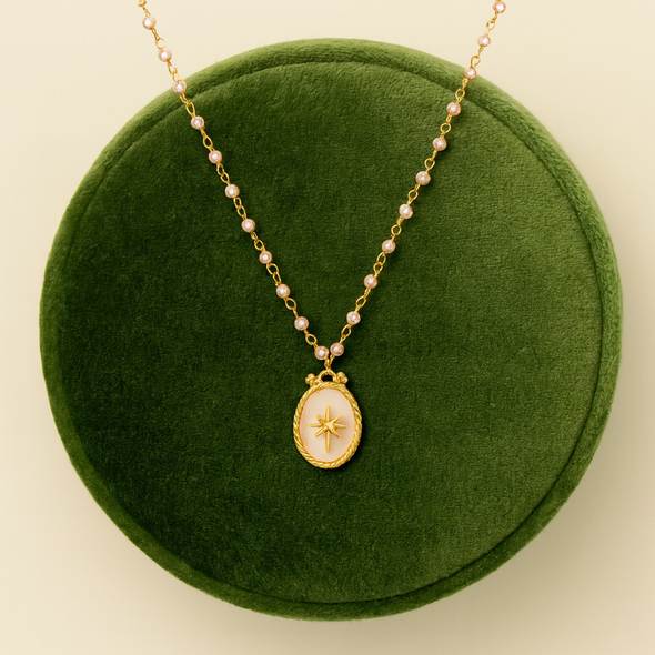 Pink Mother of Pearl Star Necklace 925 Sterling Silver Yellow Plated