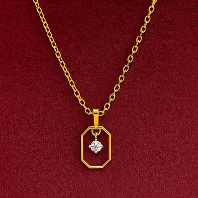 Geometric Frame Solitaire Necklace 925 Sterling Silver Yellow Plated