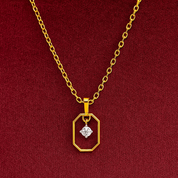 Geometric Frame Solitaire Necklace 925 Sterling Silver Yellow Plated