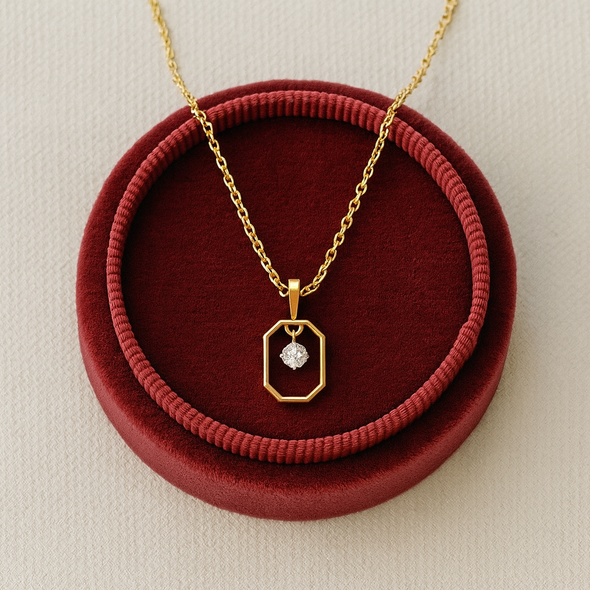 Geometric Frame Solitaire Necklace 925 Sterling Silver Yellow Plated