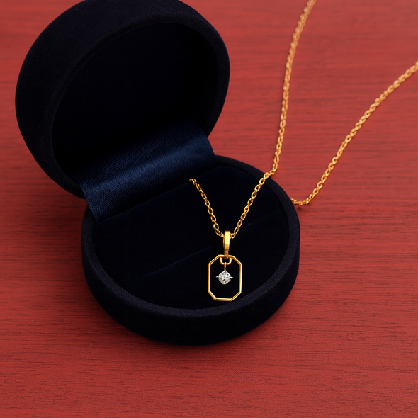 Geometric Frame Solitaire Necklace 925 Sterling Silver Yellow Plated