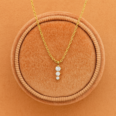 Three-Stone Vertical Drop Necklace 925 Sterling Silver Yellow Plated