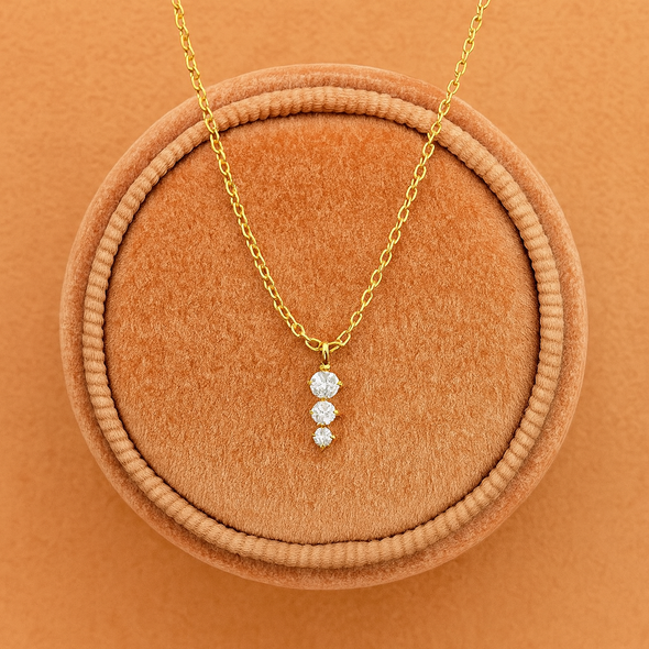 Three-Stone Vertical Drop Necklace 925 Sterling Silver Yellow Plated