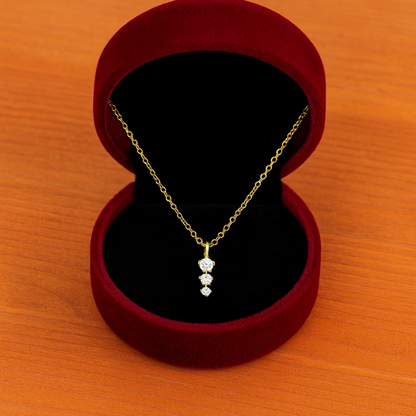 Three-Stone Vertical Drop Necklace 925 Sterling Silver Yellow Plated