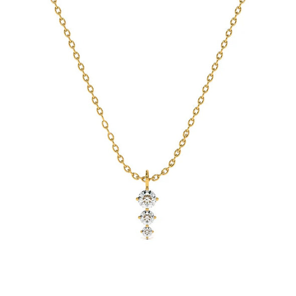 Three-Stone Vertical Drop Necklace 925 Sterling Silver Yellow Plated