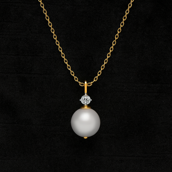 Classic Pearl and Solitaire Necklace 925 Sterling Silver Yellow Plated
