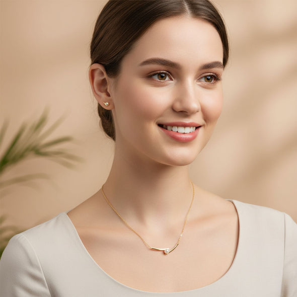 Pearl Curve Bar Necklace 925 Sterling Silver Yellow Plated