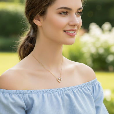 White Cz Open Heart Necklace 925 Sterling Silver Yellow Plated