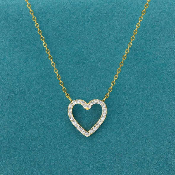 White Cz Open Heart Necklace 925 Sterling Silver Yellow Plated