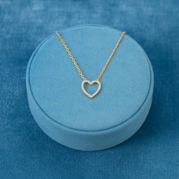 White Cz Open Heart Necklace 925 Sterling Silver Yellow Plated