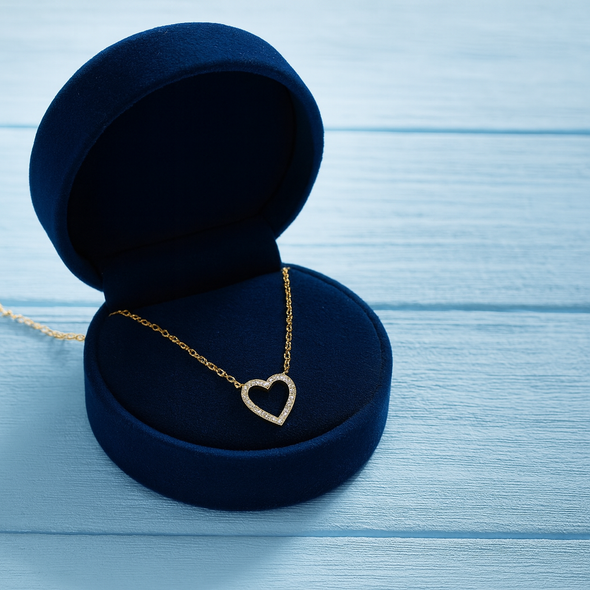 White Cz Open Heart Necklace 925 Sterling Silver Yellow Plated