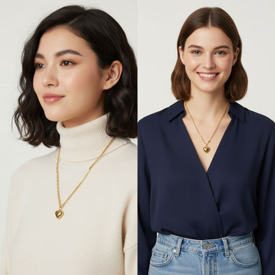 Chunky Heart Pendant Necklace 925 Sterling Silver Yellow Plated